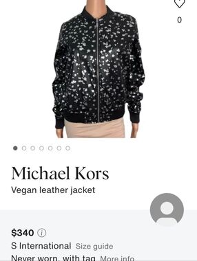Michael Kors Black Silver Floral Vegan Leather Bomber